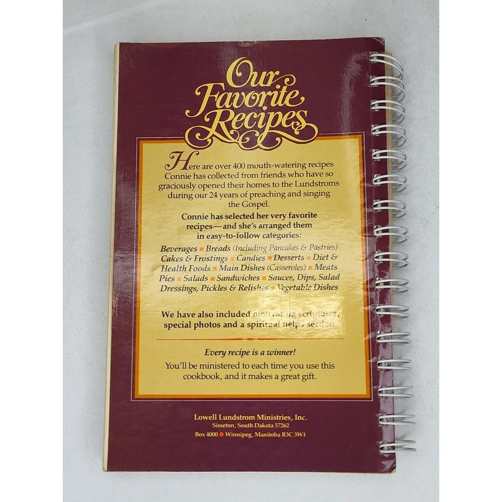 Cookbook Our Favorite Recipes‎ Lowell Connie Lundstrom 1982 Christian👀📸SEE📸